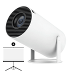 Aurenza PortaView360 Pro Ultra HD portable projector with a sleek compact design, perfect for mobile home or outdoor viewing.