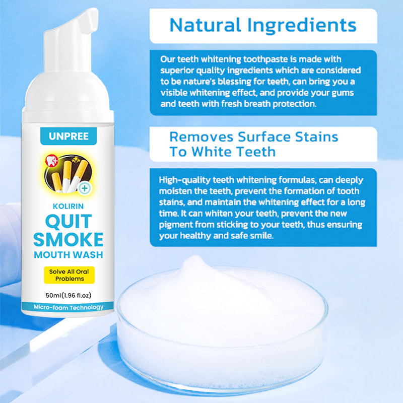 Aurenza Shop UNPREE™ Kolirin QuitSmoke Mouthwash bottle, featuring label with branding and product details for oral health solution.