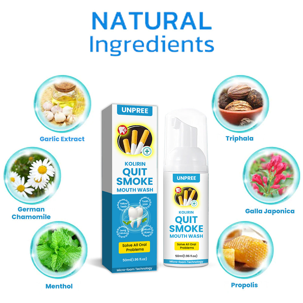 Aurenza Shop UNPREE™ Kolirin QuitSmoke Mouthwash bottle with label, designed to promote oral health and freshen breath.