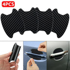 Set of four Aurenza Shop carbon fiber car door handle protectors with anti-scratch film for vehicle door handle accessories.