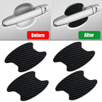 Set of four Aurenza Shop carbon fiber door handle protector films showing sleek, anti-scratch covers on car door handles.