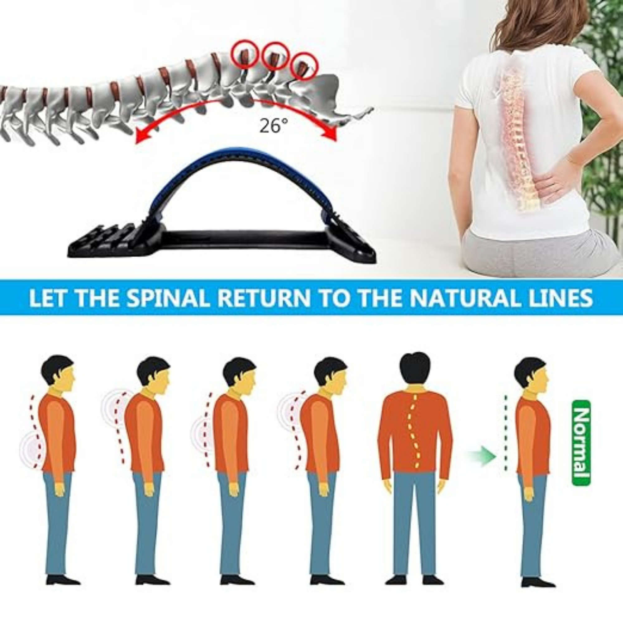 Aurenza Shop back stretcher with ergonomic design for back pain relief and spinal stretching, shown on a plain background.