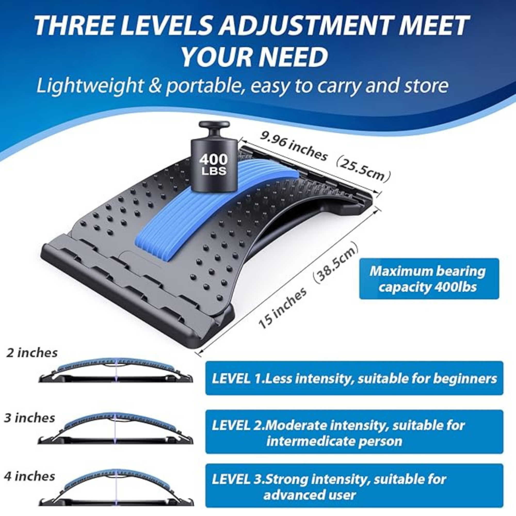Aurenza Shop back stretcher device for spinal relief, featuring padded supports and adjustable straps for ergonomic back stretching.