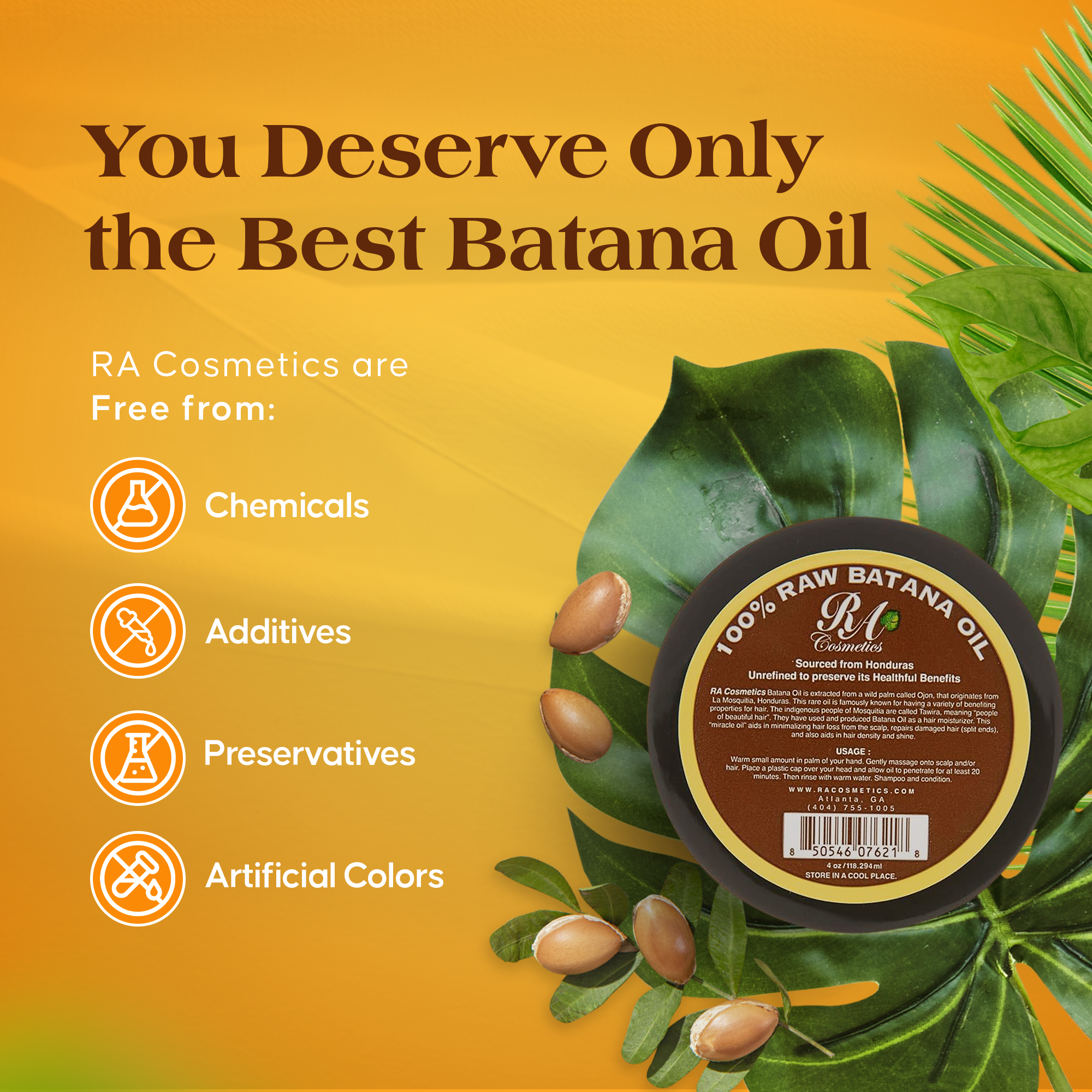 Aurenza Shop Batana Hair Oil bottle displayed on a neutral background, highlighting natural hair care ingredients.