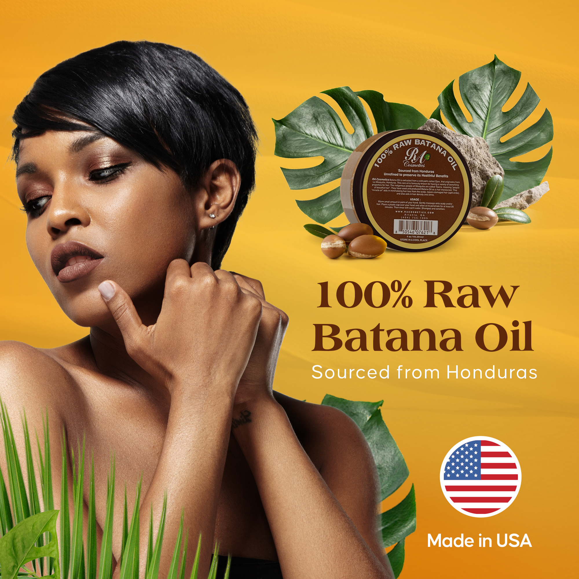 Aurenza Shop Batana Hair Oil bottle with label, showcasing natural hair care product for nourishing and conditioning hair.