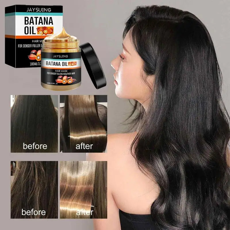 Aurenza Shop Batana Hair Revival Cream jar with green label and lid, designed for nourishing and reviving damaged hair.