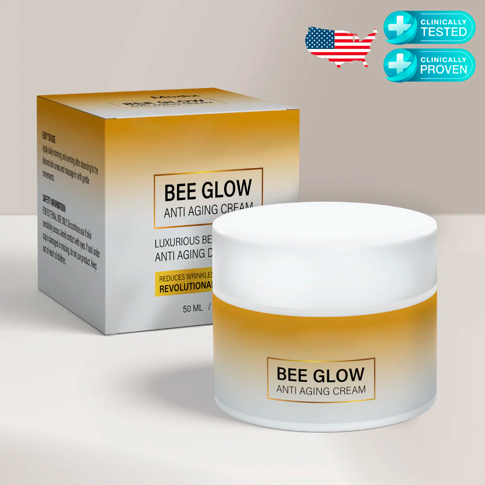 Aurenza Shop Bee Glow Anti-Aging Cream jar with gold and white packaging, showcasing the skincare product on a clean background.