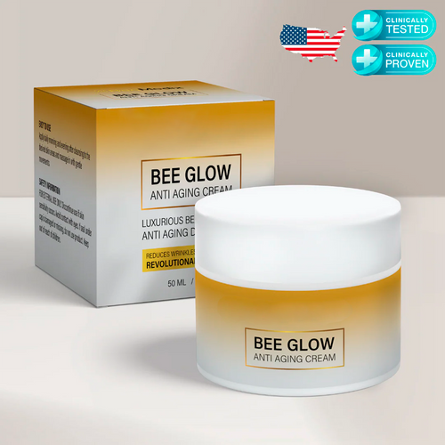 Aurenza Shop Bee Glow Anti-Aging Cream jar with gold and white packaging, showcasing the skincare product on a clean background.