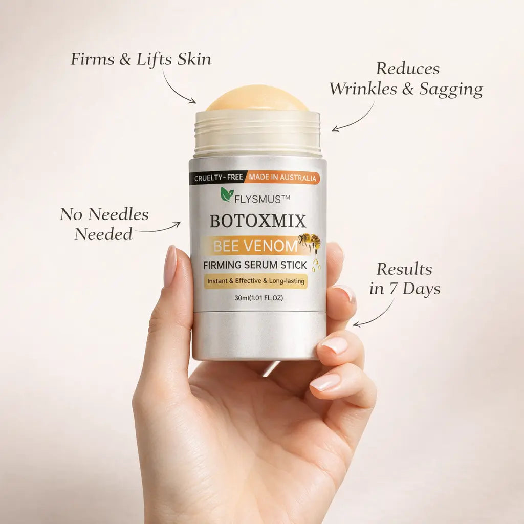 Aurenza Shop Bee Venom Firming Stick displaying a sleek white stick with a twist-up mechanism for skin tightening.