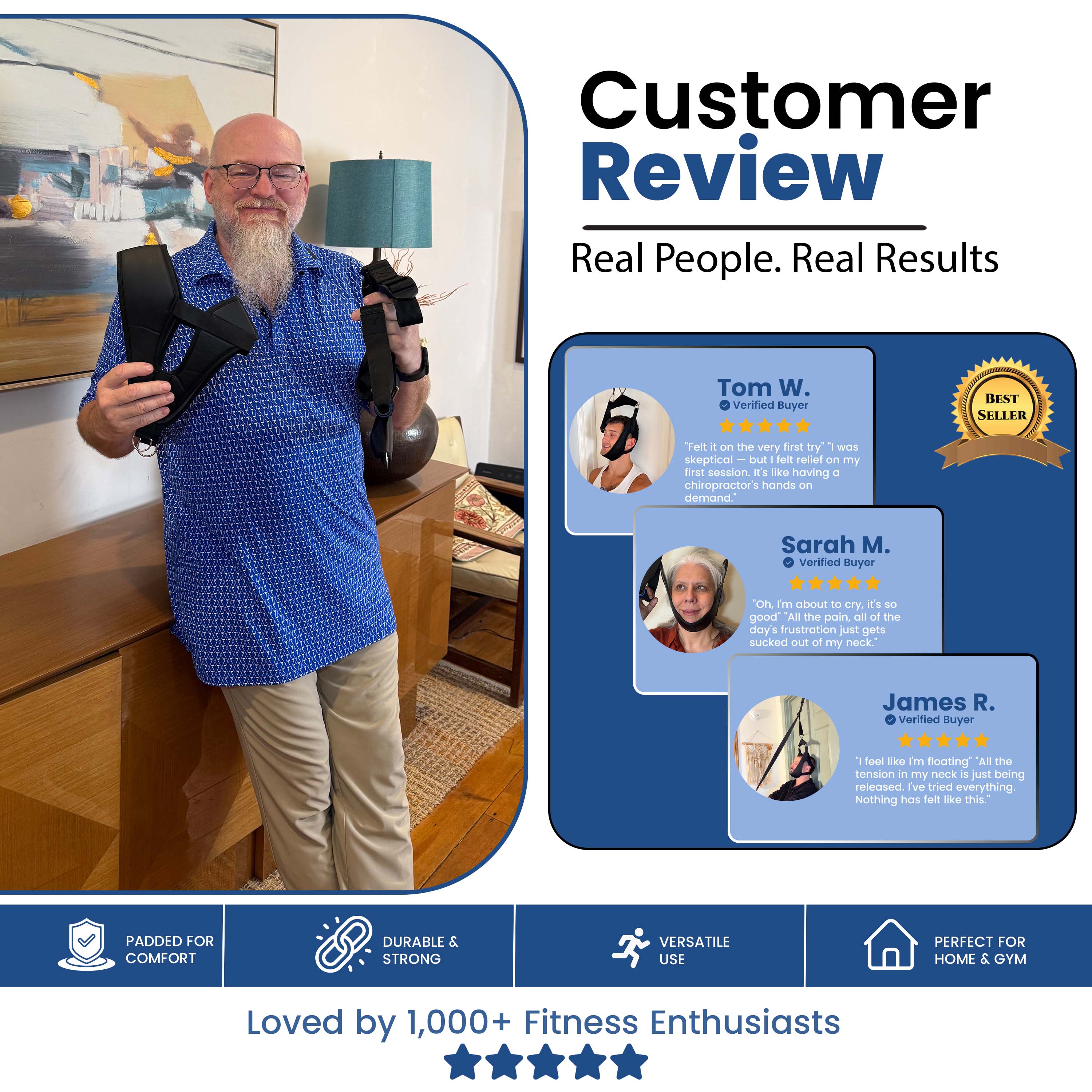 Aurenza Shop BlisCure™ Neck Decompression Device showing ergonomic design and adjustable straps for neck relief.