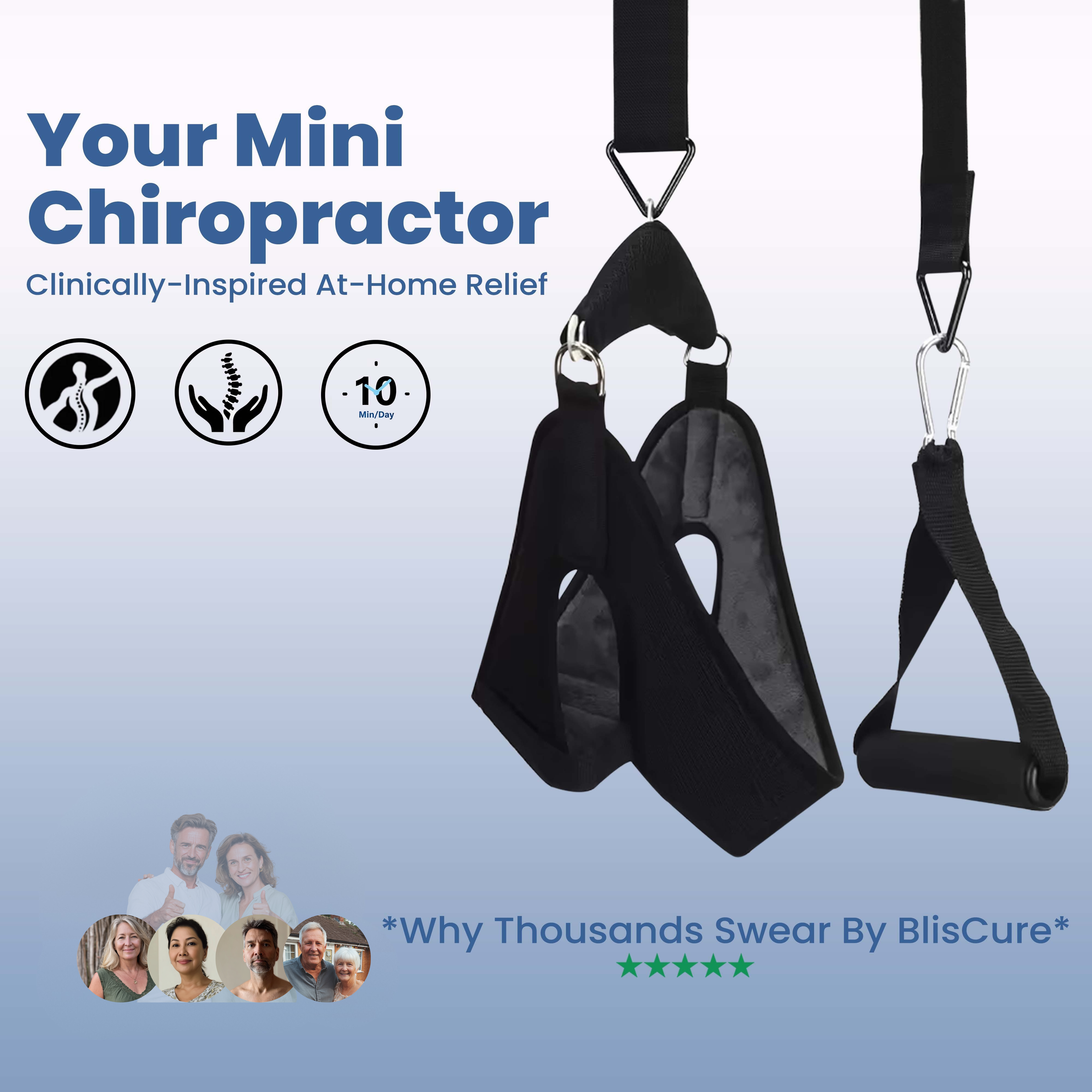 Aurenza Shop BlisCure™ Neck Decompression Device showing a compact, ergonomic device designed for neck relief and spinal decompression.