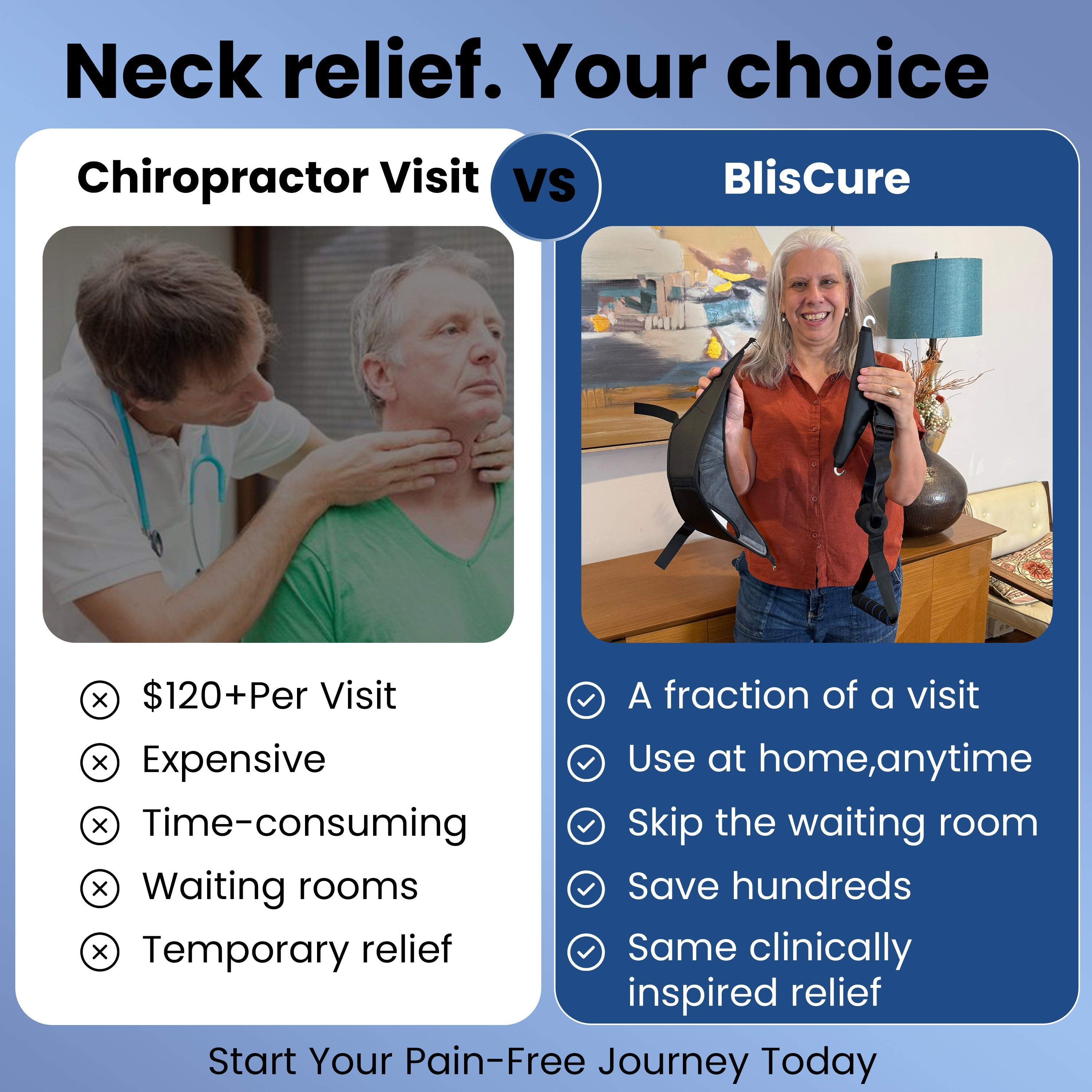 Aurenza BlisCure Neck Decompression Device showing adjustable straps and padded support for cervical relief.