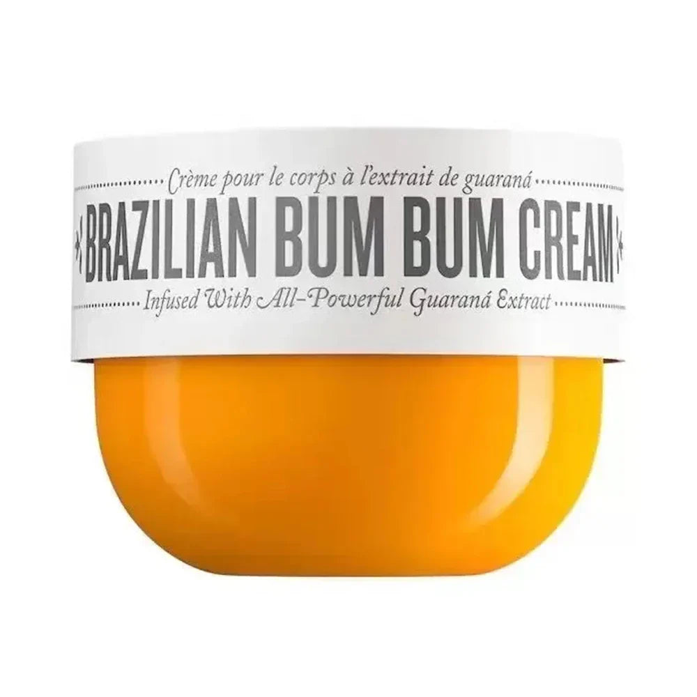 Aurenza Shop Brazilian Bum Bum Cream jar with bright packaging and label, showcasing a skincare product for smooth, firm skin.