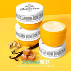 Cream jar labeled Brazilian Bum Bum Cream by Aurenza Shop, featuring vibrant packaging and product branding.