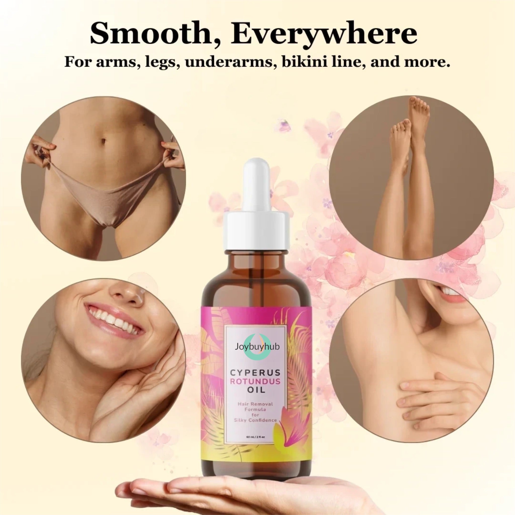 Aurenza Shop Caramela Beauty Cyperus Rotundus Oil for natural hair reduction, 60ml/2oz bottle on a clean background.