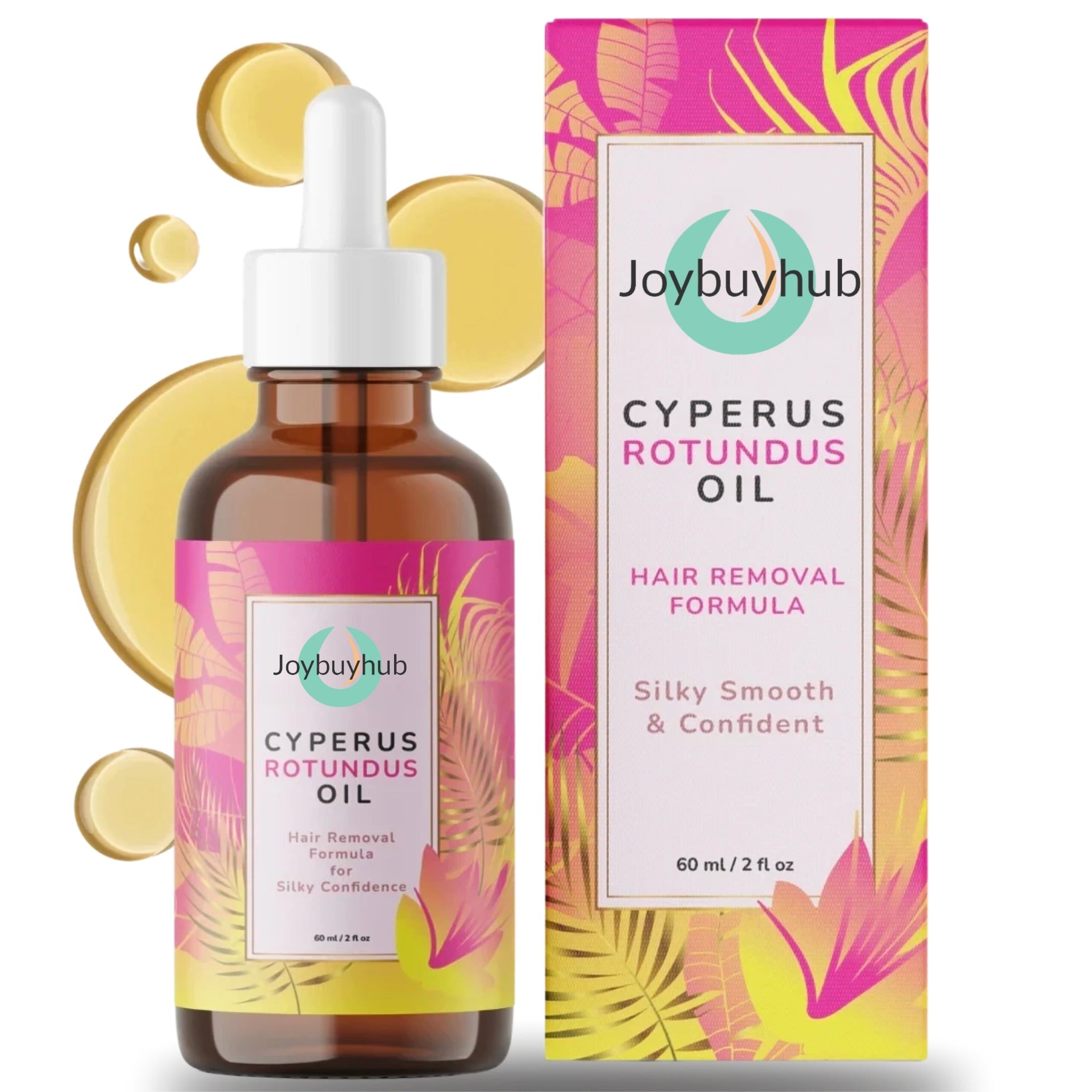 Aurenza Shop Caramela Beauty Cyperus Rotundus Oil bottle for natural hair reduction, 60ml/2oz, with a clear label and dropper cap.