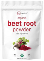 Cold pressed organic beet root powder in a 4lb bag from Aurenza Shop, high concentration, no additives, with a natural, earthy appearance.