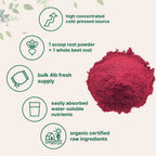 Cold pressed organic beet root powder by Aurenza Shop in a resealable bag, showing vibrant beet powder with a natural texture.