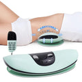 Aurenza Shop ComfortEase Lumbar Massager with heat, showing a black cushion with adjustable straps and control panel for back relief.