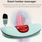 Aurenza ComfortEase lumbar massager with heat, showing a close-up of the device wrapped around a person's lower back for relaxation.