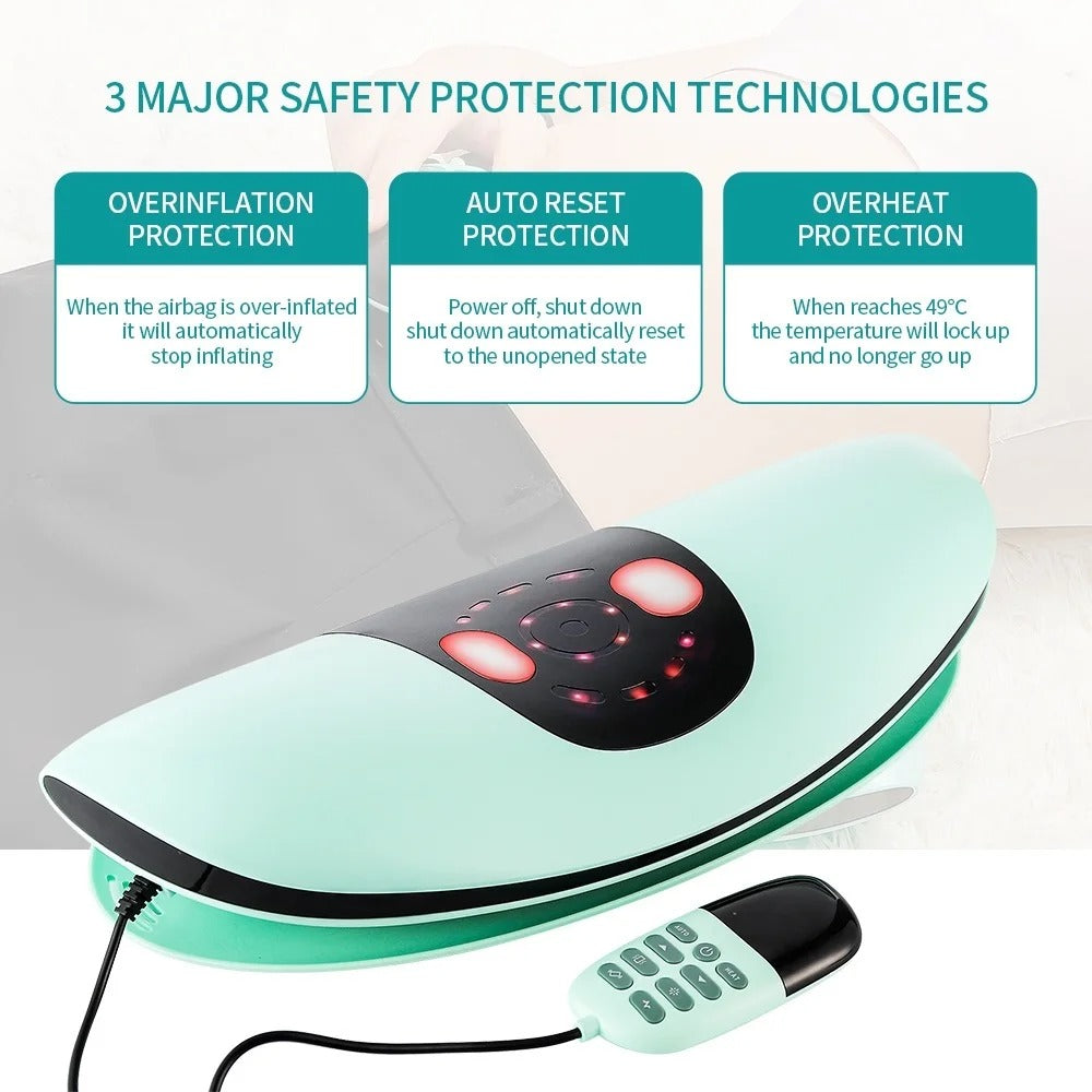 Aurenza ComfortEase lumbar massager with heat, showing a close-up of the device designed for back pain relief and relaxation.