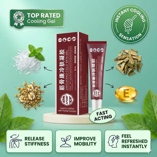 Aurenza Cooling Relief Gel for shoulder and joint comfort, featuring a tube of gel with a cooling effect for sore muscles