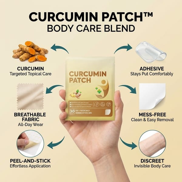 Aurenza Shop Curcumin Body Care Patches for targeted, mess-free daily relief, shown on a person's arm in a natural setting.