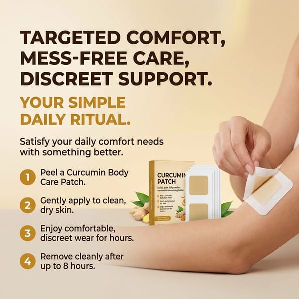 Aurenza Shop Curcumin Body Care Patches for targeted, mess-free daily skin relief on a person's arm.