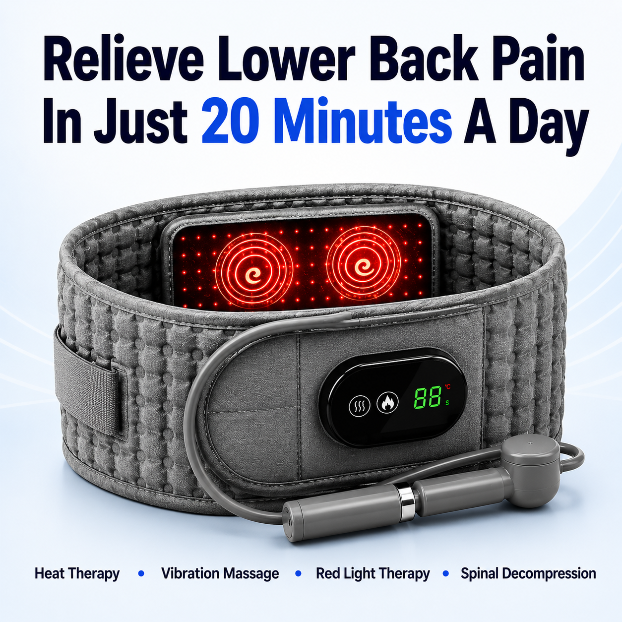 Aurenza Shop decompression and heat therapy belt for back pain relief, shown in a neutral setting on a white background.