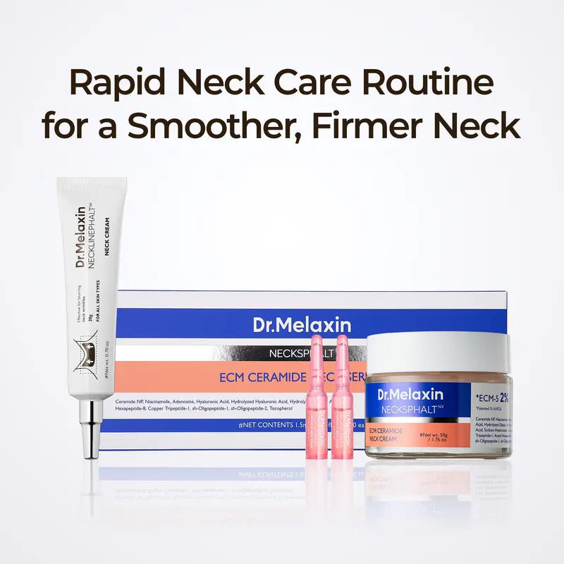 Aurenza Shop Dr. Melaxin Neck Wrinkle Set featuring skincare products for reducing neck wrinkles and enhancing skin firmness.
