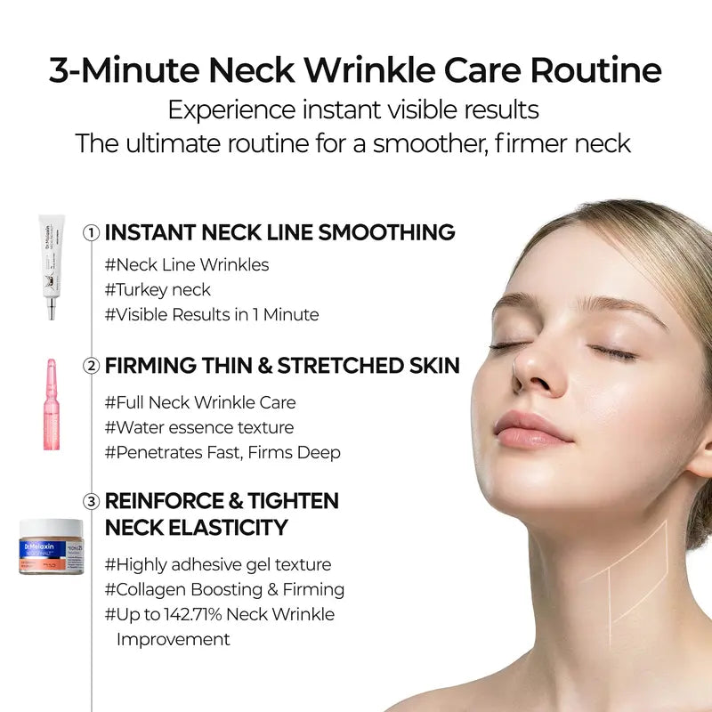 Aurenza Shop Dr.Melaxin Neck Wrinkle Set with skincare products displayed in elegant packaging for anti-aging.