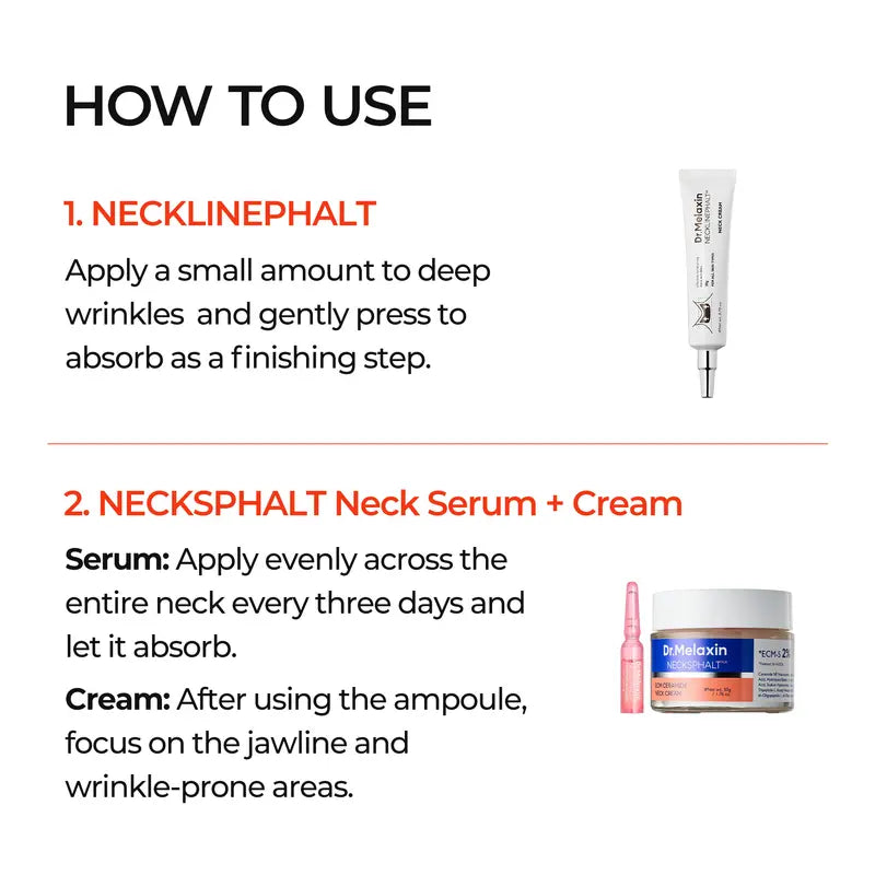 Aurenza Shop Dr. Melaxin Neck Wrinkle Set with skincare products for reducing neck wrinkles and improving skin firmness.