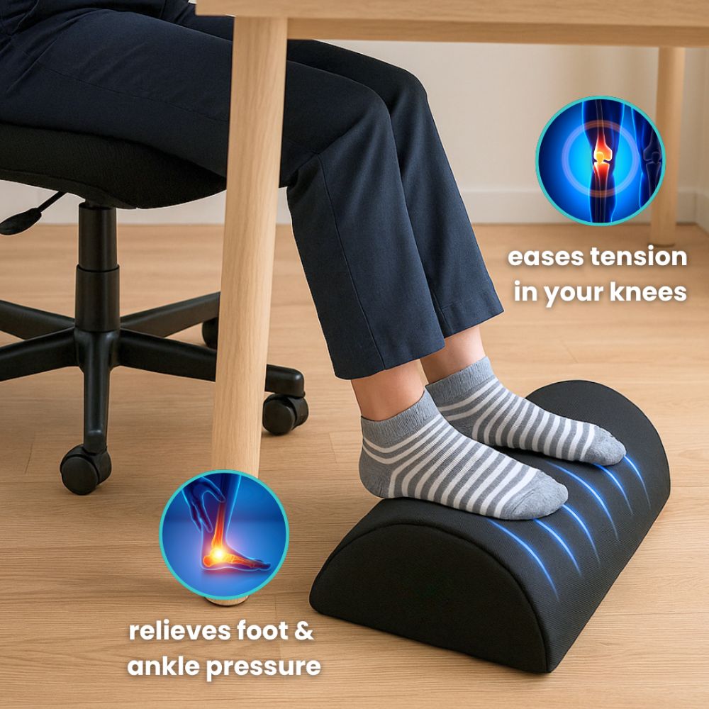 Aurenza Shop foot rest with ergonomic design, made of cushioned material for comfortable leg support while sitting.