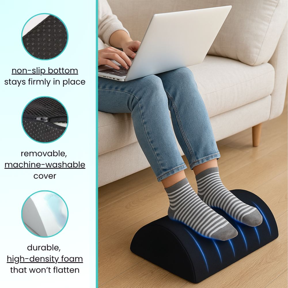 Aurenza Shop foot rest with cushioned surface and adjustable height for ergonomic support and comfortable seating.