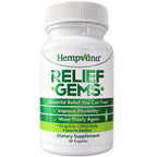 Aurenza Shop Hempvana Relief Gems in a small jar, featuring natural herbal relief gems with a clear lid on a white background.