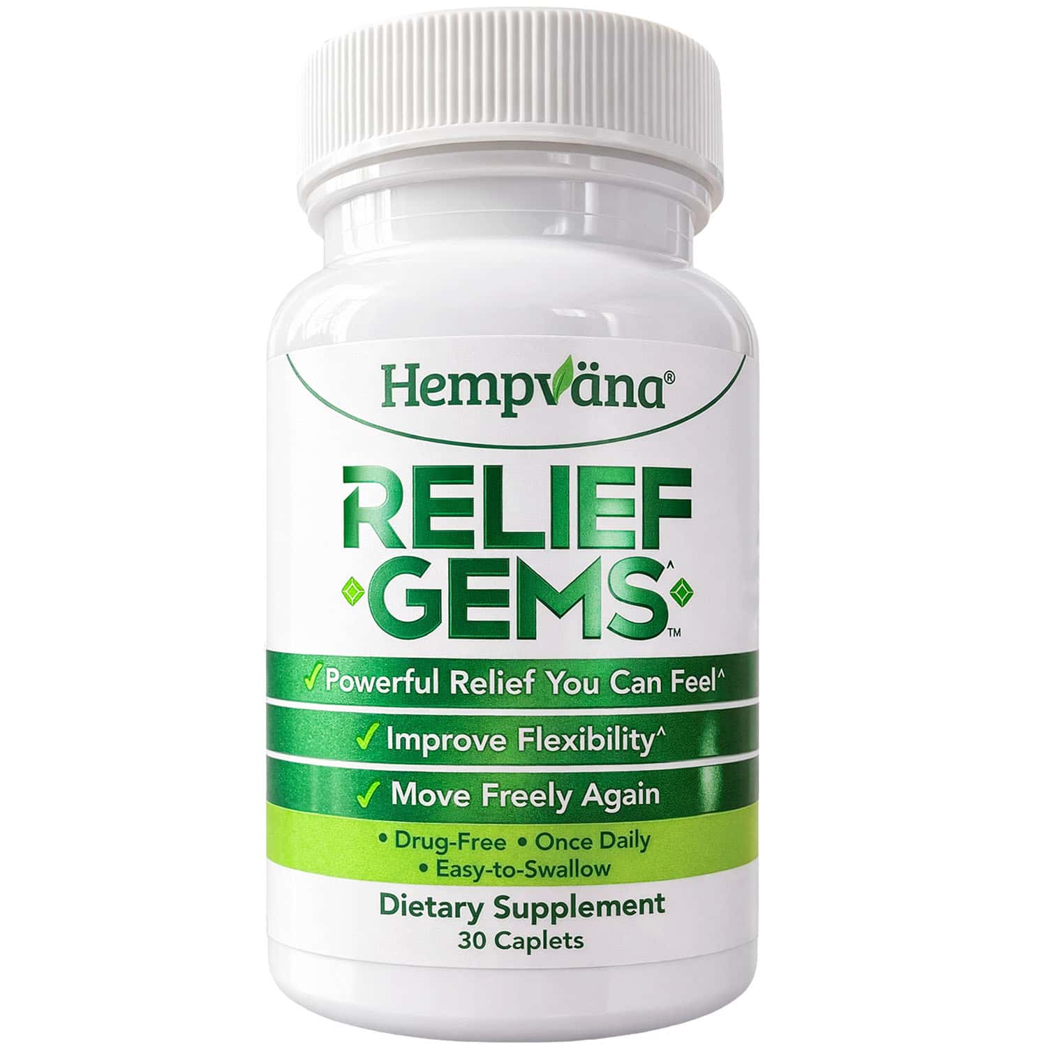 Aurenza Shop Hempvana Relief Gems in a small jar, featuring natural herbal relief gems with a clear lid on a white background.