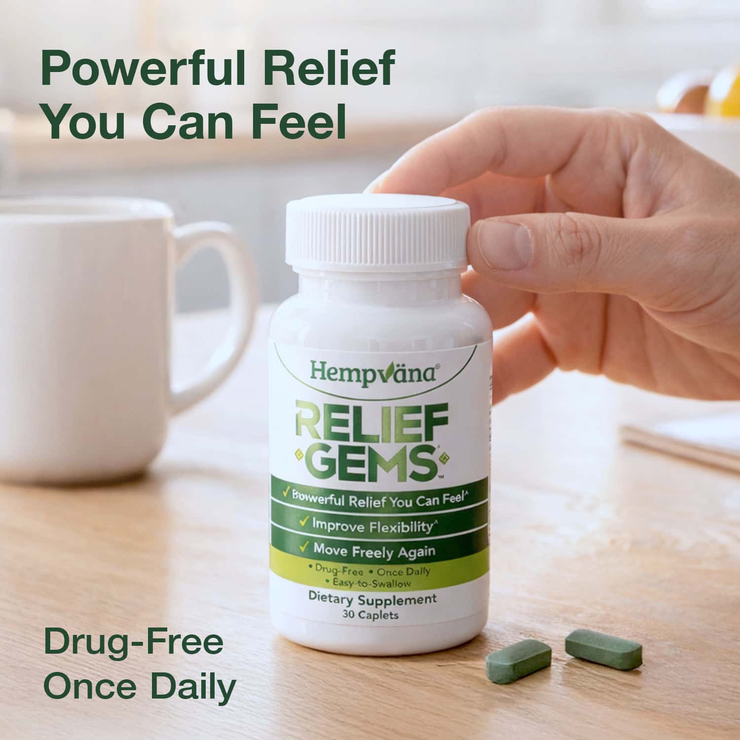 Aurenza Shop Hempvana Relief Gems in a clear container, featuring small, colorful CBD-infused relief gel gems for soothing comfort.