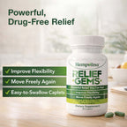 Aurenza Shop Hempvana Relief Gems in a small jar with colorful gemstone-shaped relief gems on a white background.