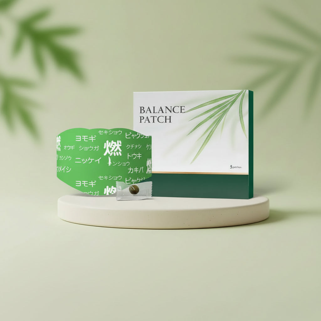 Aurenza Herbal Balance Patch, natural herbal patch for wellness, shown on a neutral background.