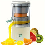 Aurenza Shop JuiceJoy portable juicer in white, showing the compact design and juice spout for fresh fruit and vegetable drinks.