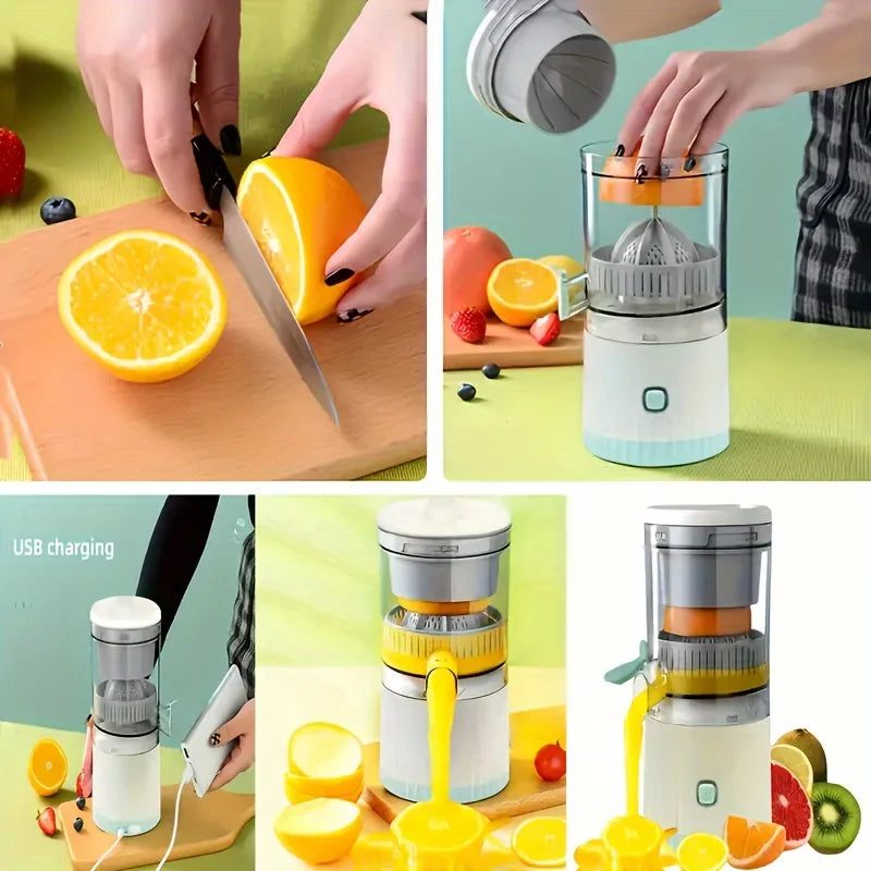 Aurenza Shop JuiceJoy portable juicer in white with compact design and juice outlet, ready for fresh fruit juice.