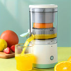 Aurenza Shop JuiceJoy portable juicer in white with a clear container, compact design for fresh juice on the go
