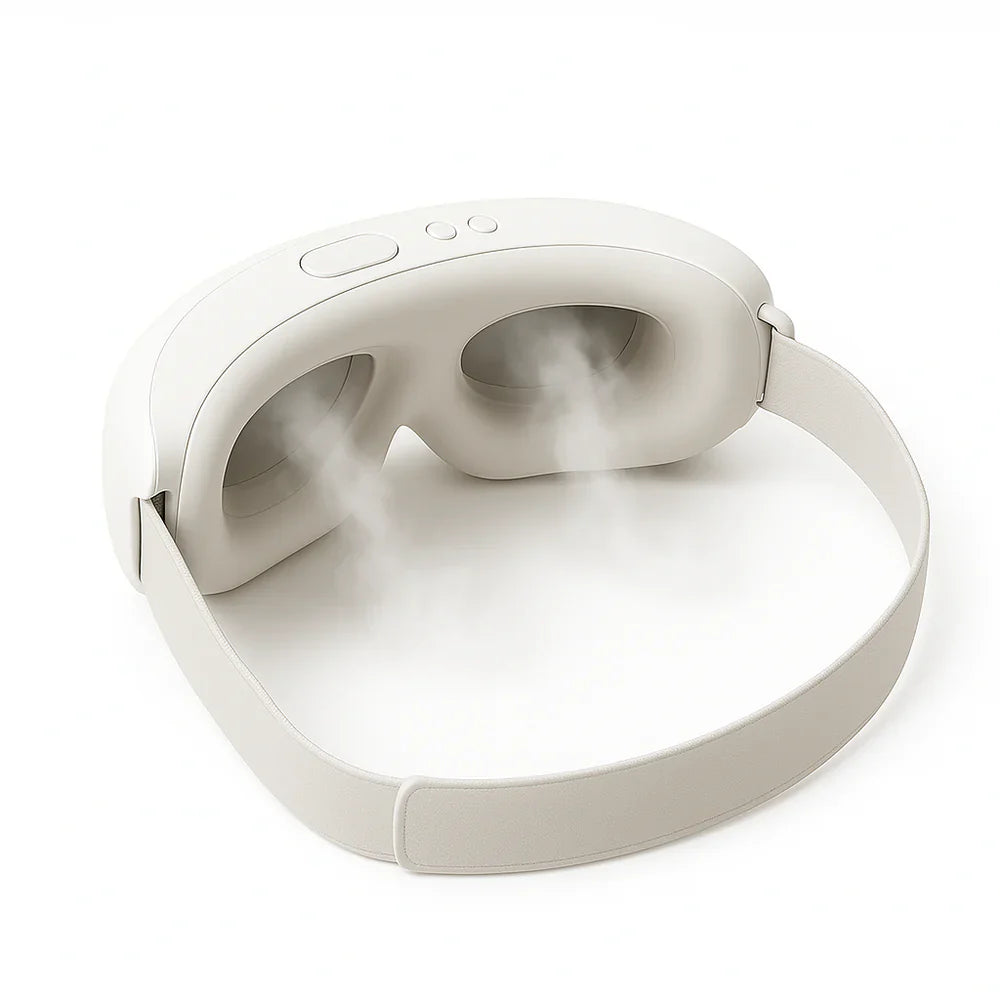 Aurenza Shop Kahuna Steam Therapy Goggles showing clear, ergonomic design with adjustable straps and steam vents for relaxing eye therapy.