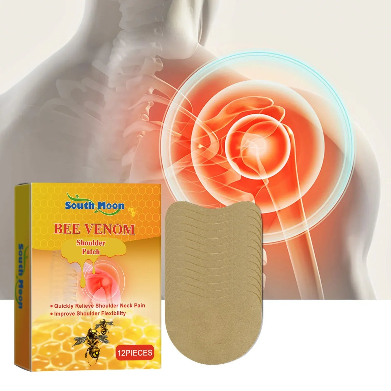 Aurenza Mugwort Warming Comfort Patches for neck, shoulders, and knees shown on a white background.