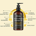 Aurenza Shop Naxurelle Cellulite Massage Oil bottle with label and pump, designed for skin firming and cellulite reduction.
