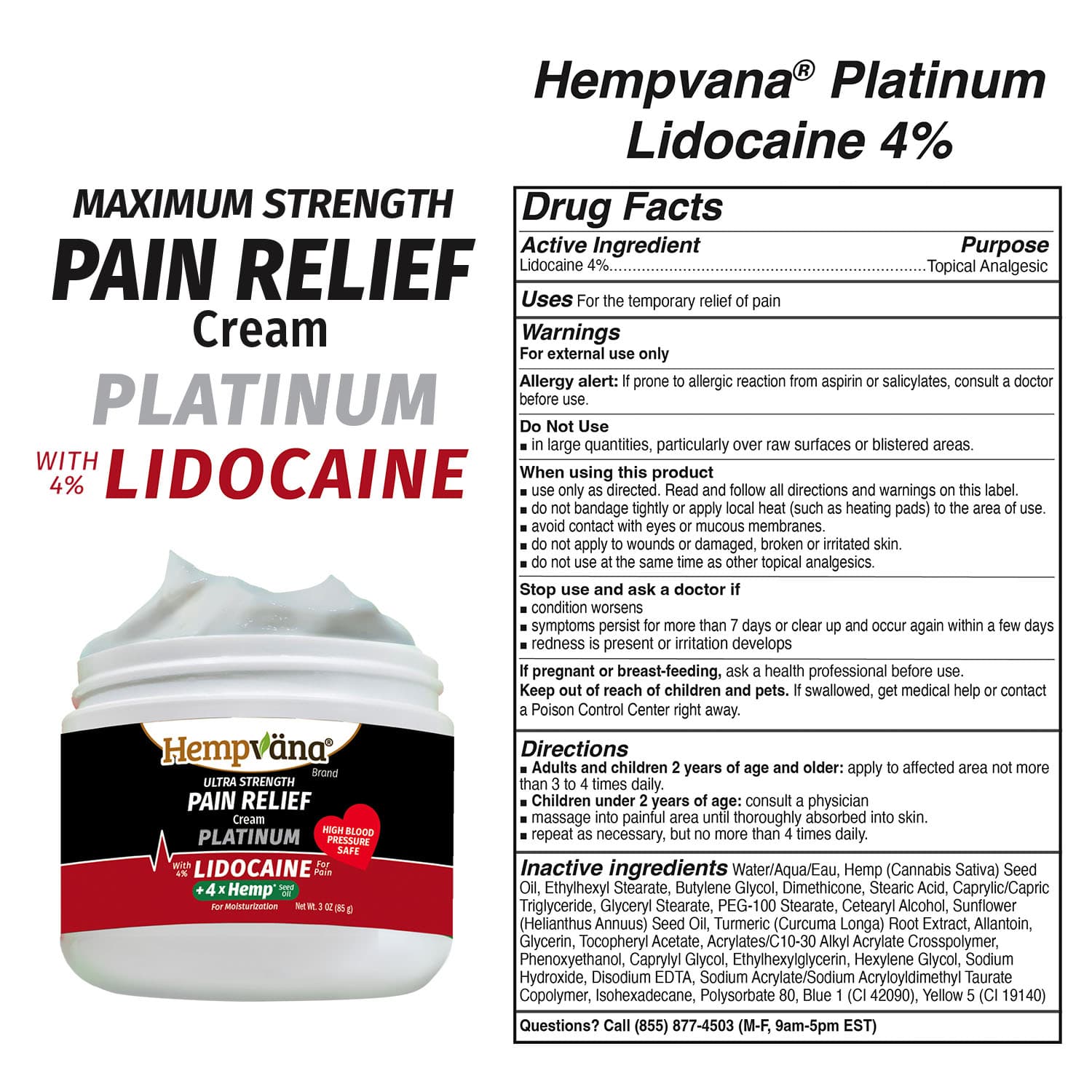 Aurenza Shop Platinum 4% Lidocaine Pain Relief Cream tube with label and cap, designed to relieve localized pain.