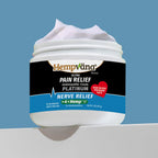A jar of Aurenza Platinum Nerve Pain Relief Cream with a white label and silver lid, placed on a clean surface.