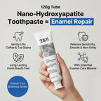 Aurenza Shop natural Risen toothpaste for sensitive teeth, featuring a clean tube with mint leaves, promoting enamel rebuilding in 7 days.