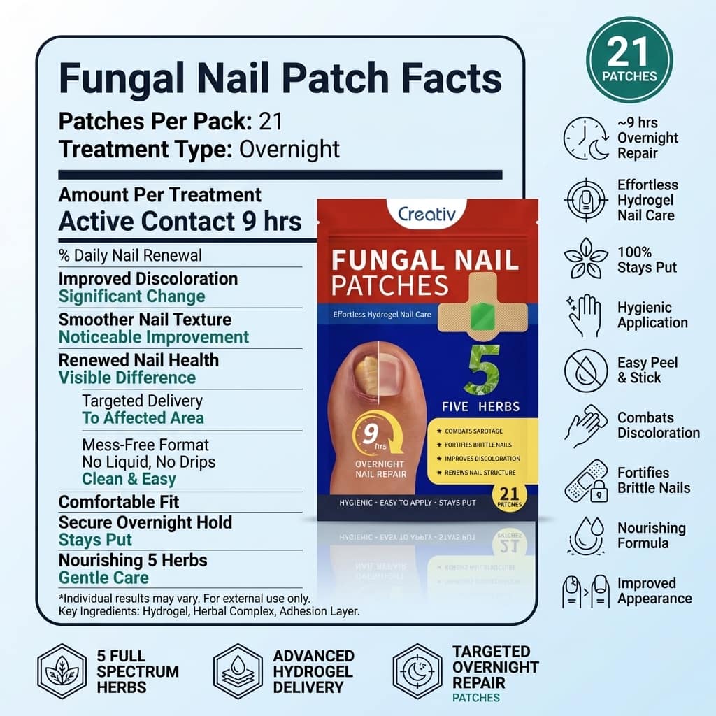 Aurenza Shop Fungus Premium Patch for repairing nails and stopping yellow fungus while you sleep, shown on a nail.