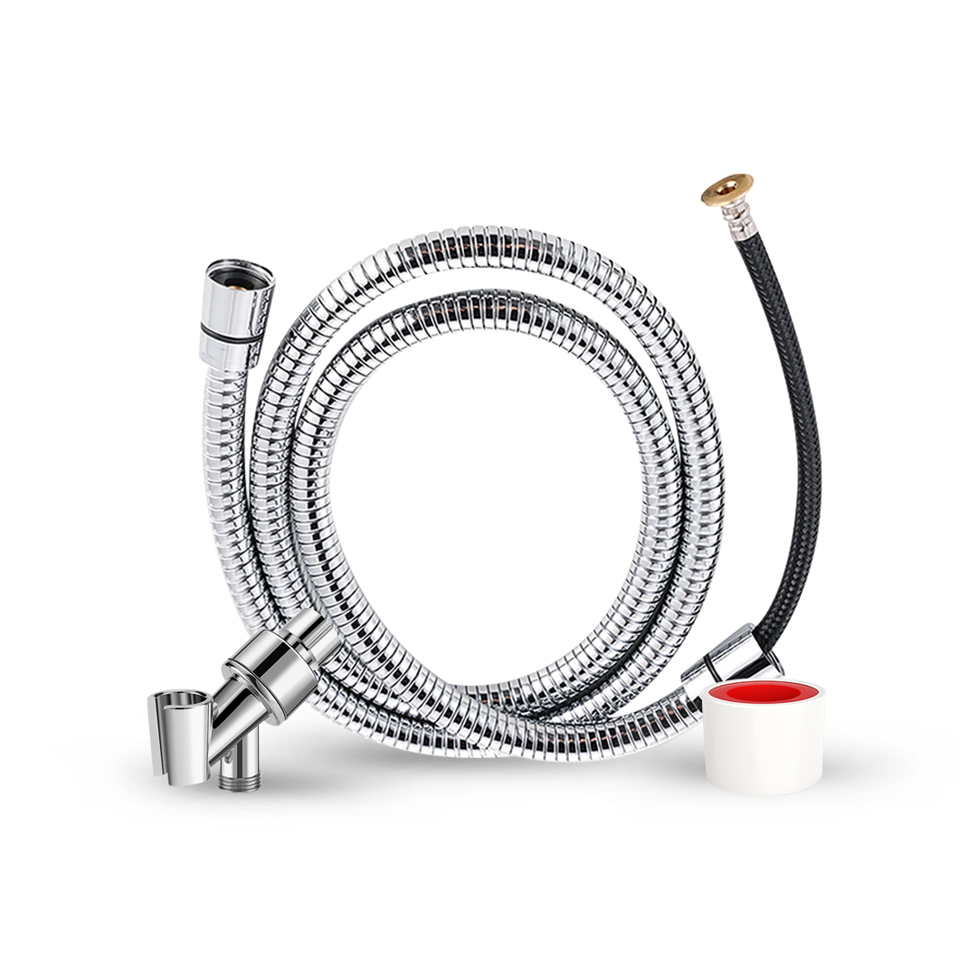 Aurenza Shop shower hose and connector set with flexible hose and chrome connectors for bathroom use.